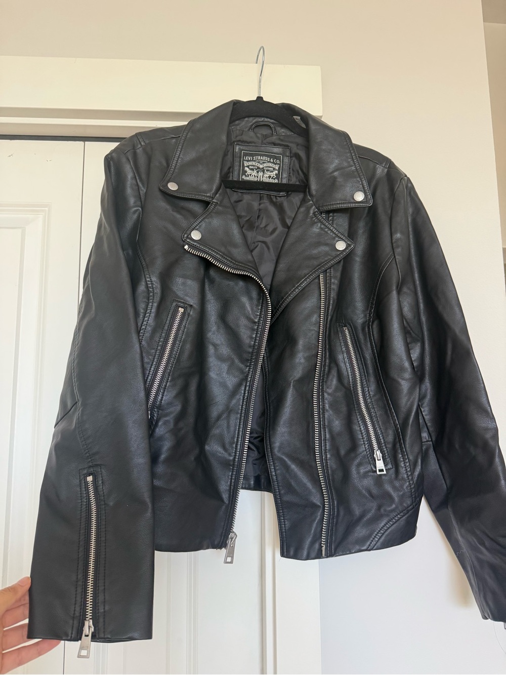 Levi's Black Leather Moto Jacket with Silver Hardware